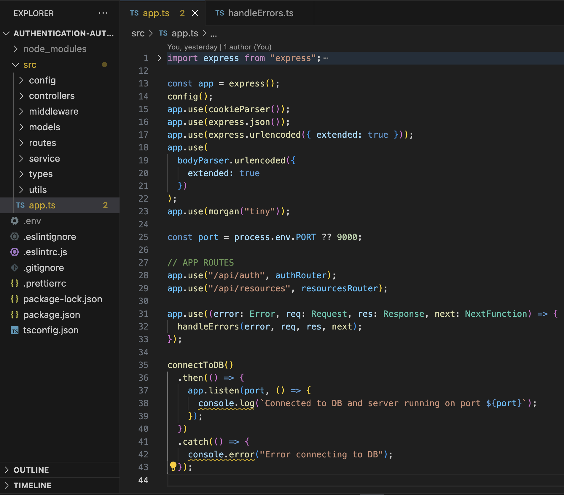 Screenshot of app.ts file
